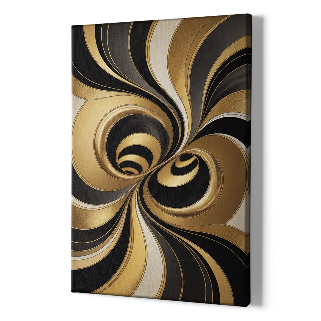 Opulent Fluidity in Black and Gold Abstract - Canvas Print Art Sides