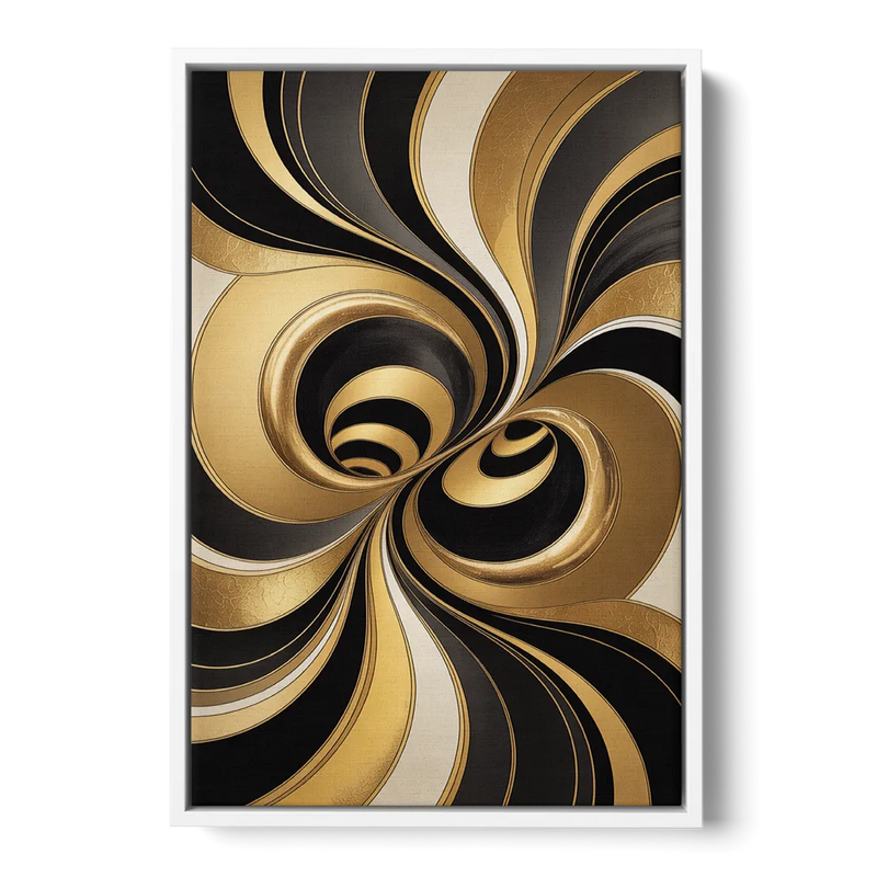 Opulent Fluidity in Black and Gold Abstract Front - White Canvas Wall Art