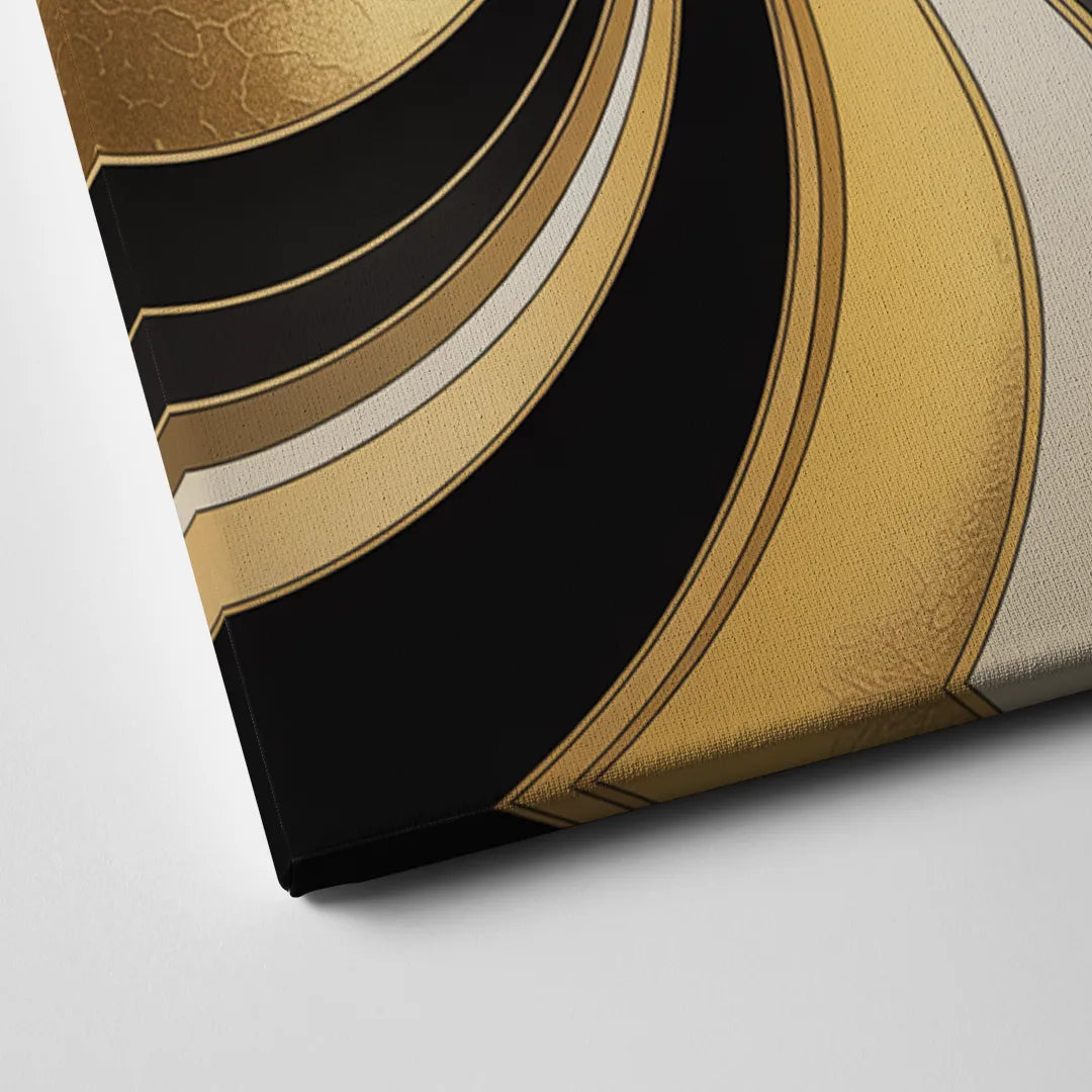 Opulent Fluidity in Black and Gold Abstract Canvas Close Up