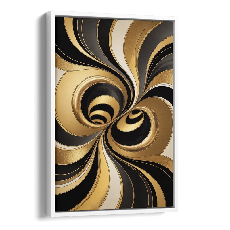 Opulent Fluidity in Black and Gold Abstract Side - White Canvas Wall Art