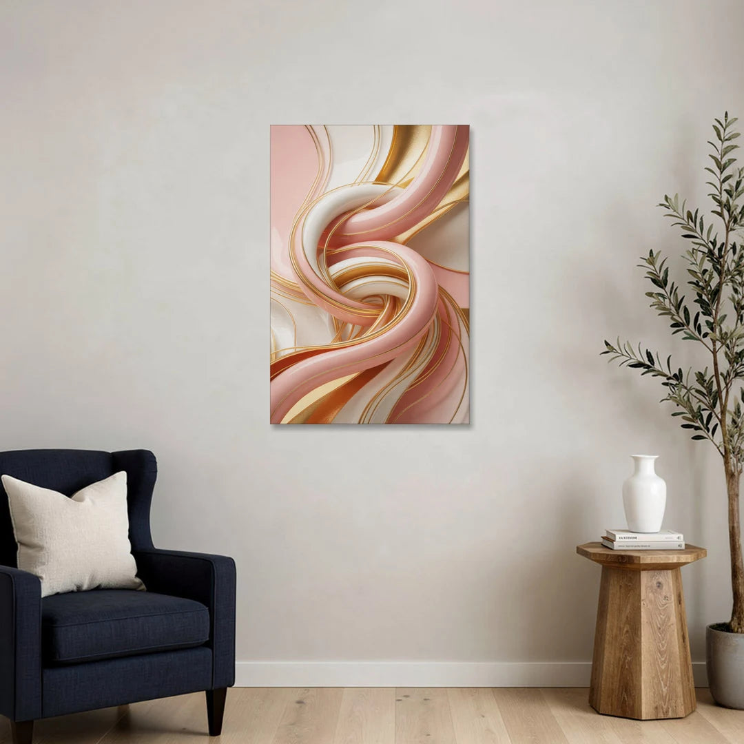 Opulent Fluidity in Pink and Gold Abstract - Canvas Wall Art - Sofa - 24x36
