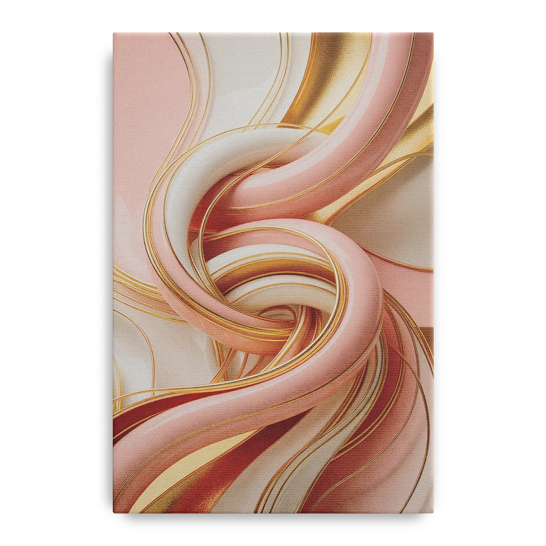 Opulent Fluidity in Pink and Gold Abstract - Canvas Wall Art