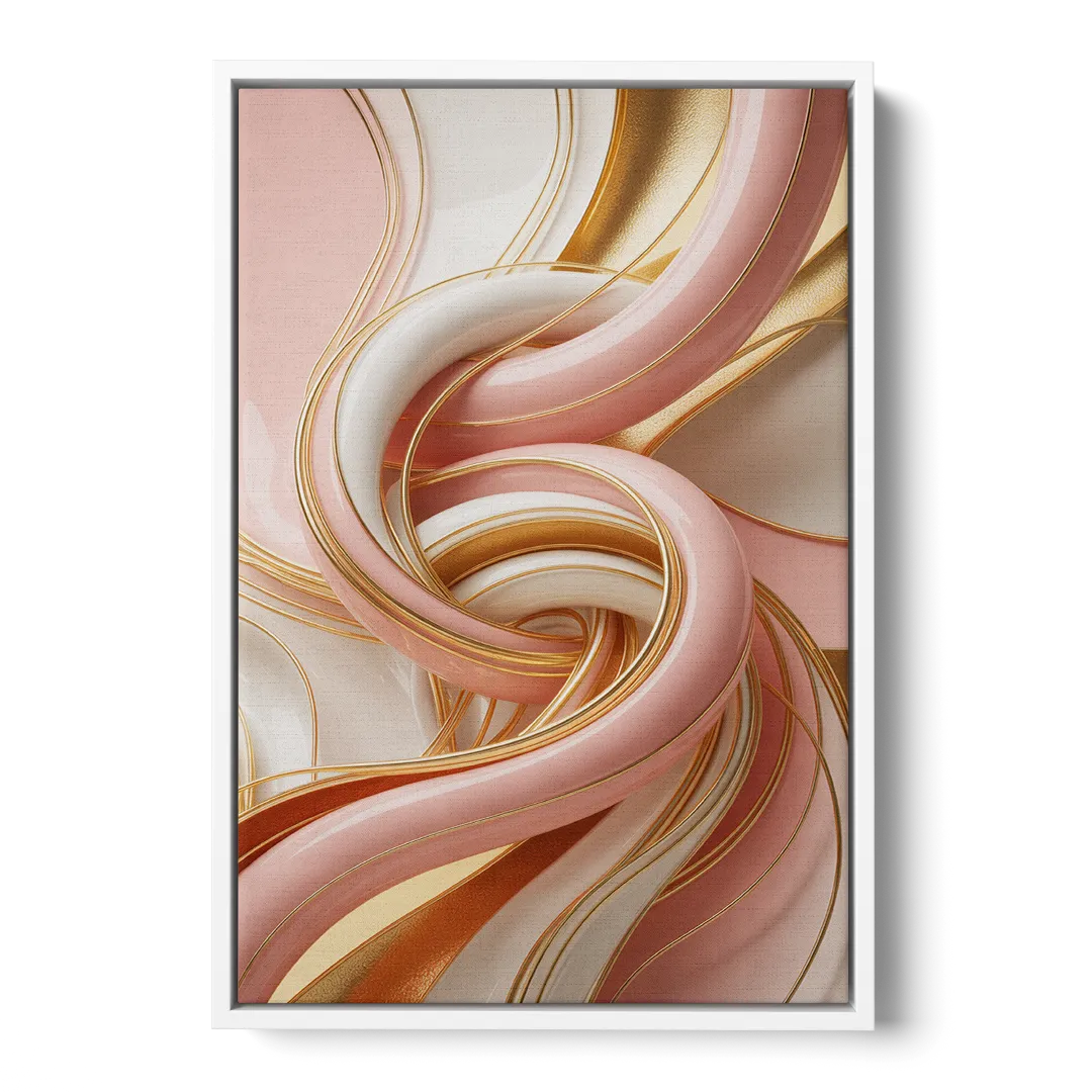 Opulent Fluidity in Pink and Gold Abstract - White Frame Canvas