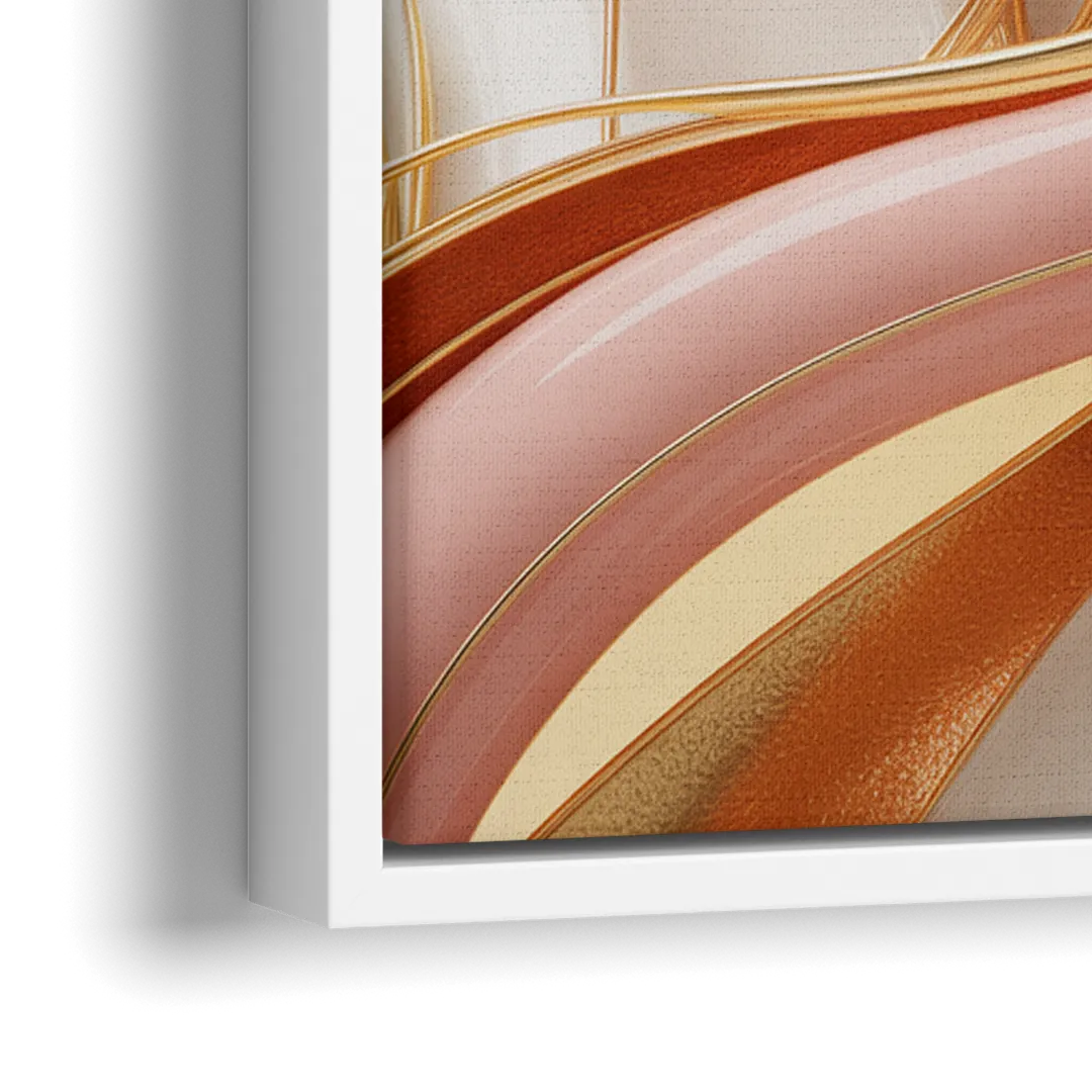 Opulent Fluidity in Pink and Gold Abstract - Close-Up White Frame Canvas