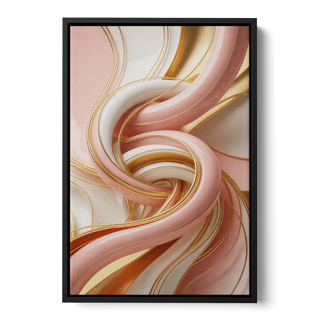 Opulent Fluidity in Pink and Gold Abstract - Black Frame Canvas