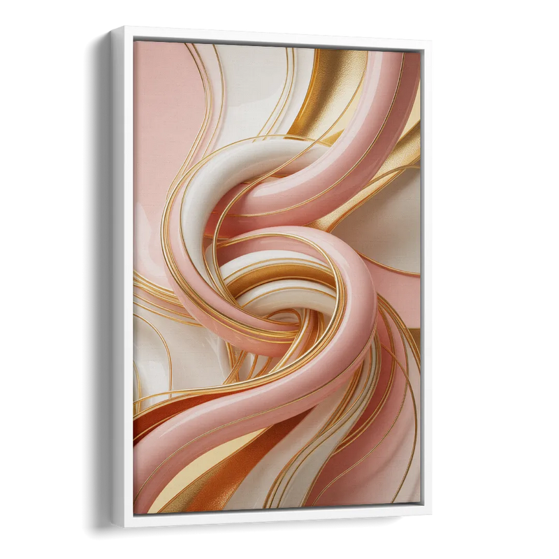 Opulent Fluidity in Pink and Gold Abstract Side - White Canvas Wall Art