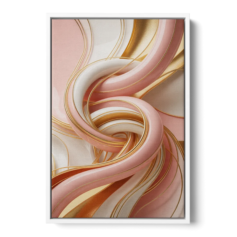 Opulent Fluidity in Pink and Gold Abstract Front - White Canvas Wall Art