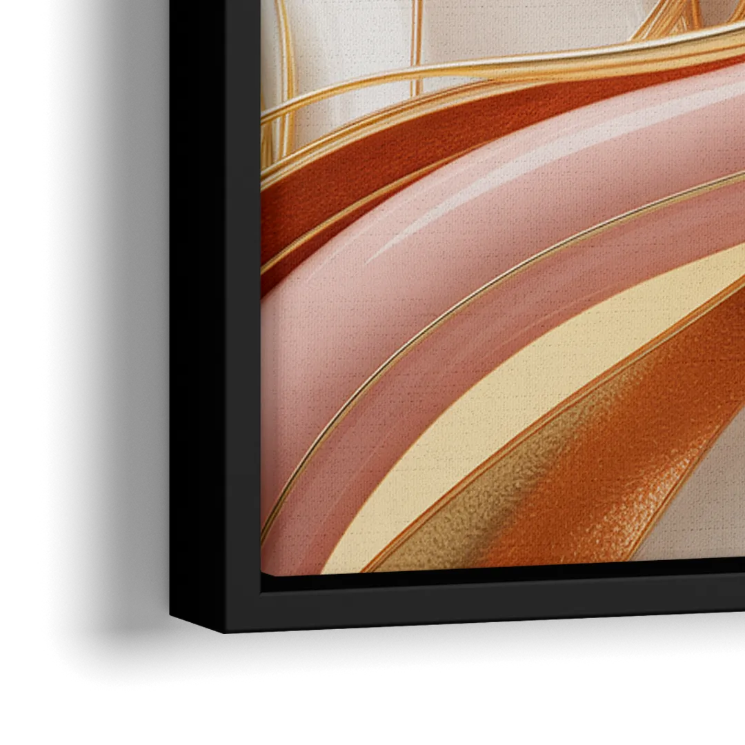 Opulent Fluidity in Pink and Gold Abstract - Close-Up Black Frame Canvas
