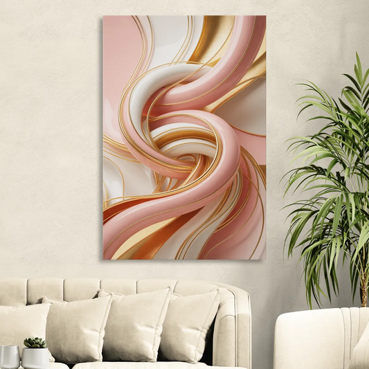 Opulent Fluidity in Pink and Gold Abstract Living Room - Canvas Wall Art