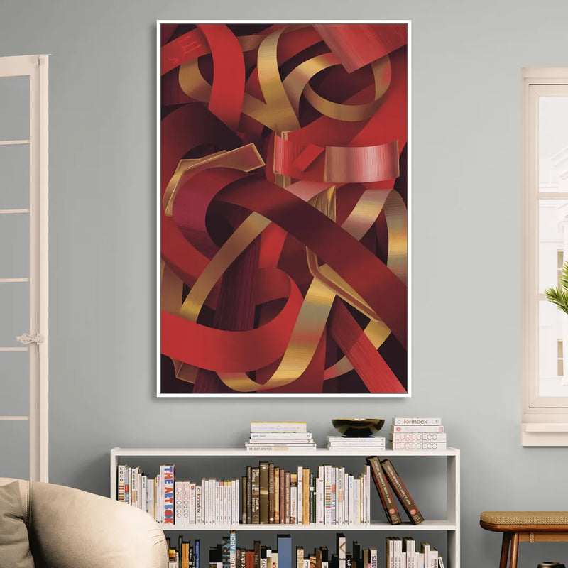 Opulent Fusion Red Abstract Sitting Room - White Canvas Wall Art
