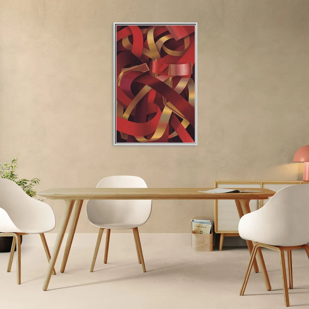 Opulent Fusion Red Abstract - Living Room White Frame Canvas