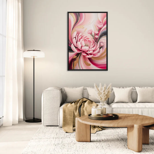 Opulent Garden Radiance Pink Abstract - Living Room Black Frame Canvas
