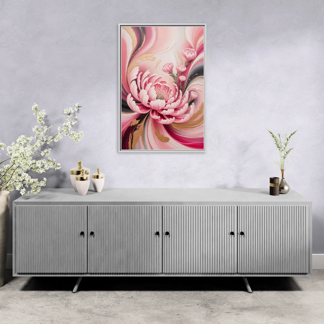 Opulent Garden Radiance Pink Abstract - Living Room White Frame Canvas