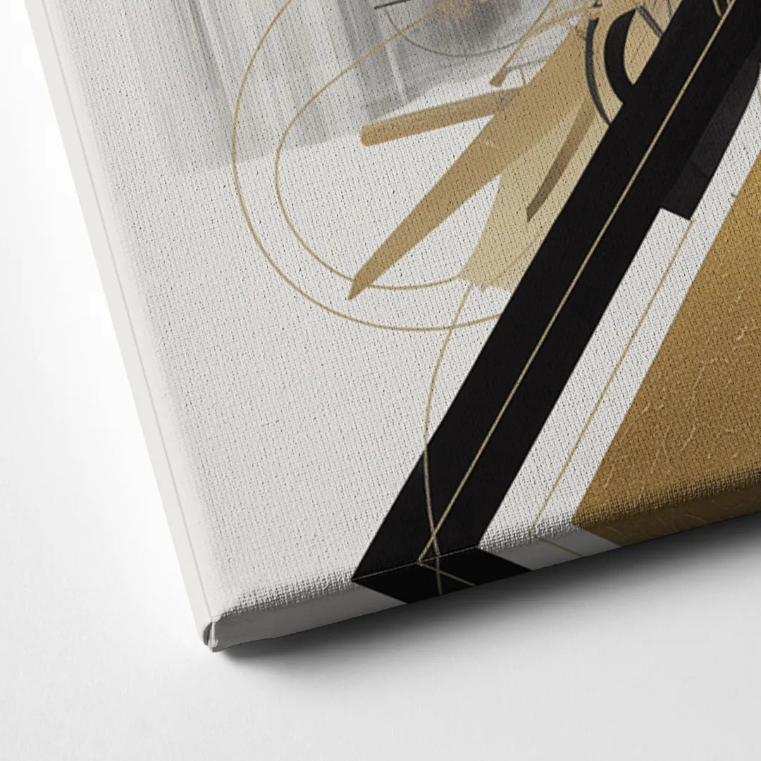 Opulent Geometric Dance Black White and Gold Abstract Canvas Close Up