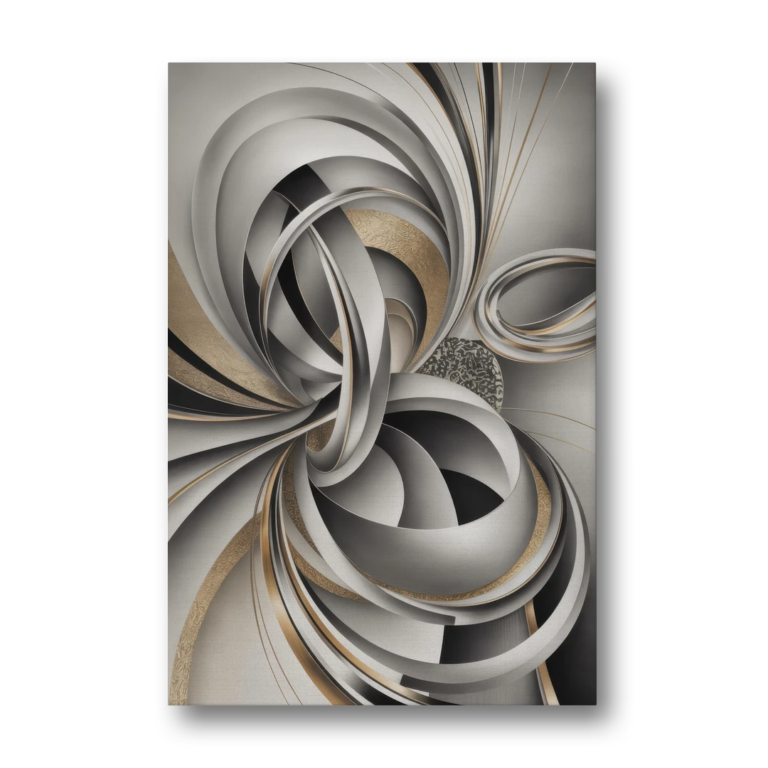 Opulent Geometric Flow Grey and Silver Abstract - Canvas Wall Art - Front