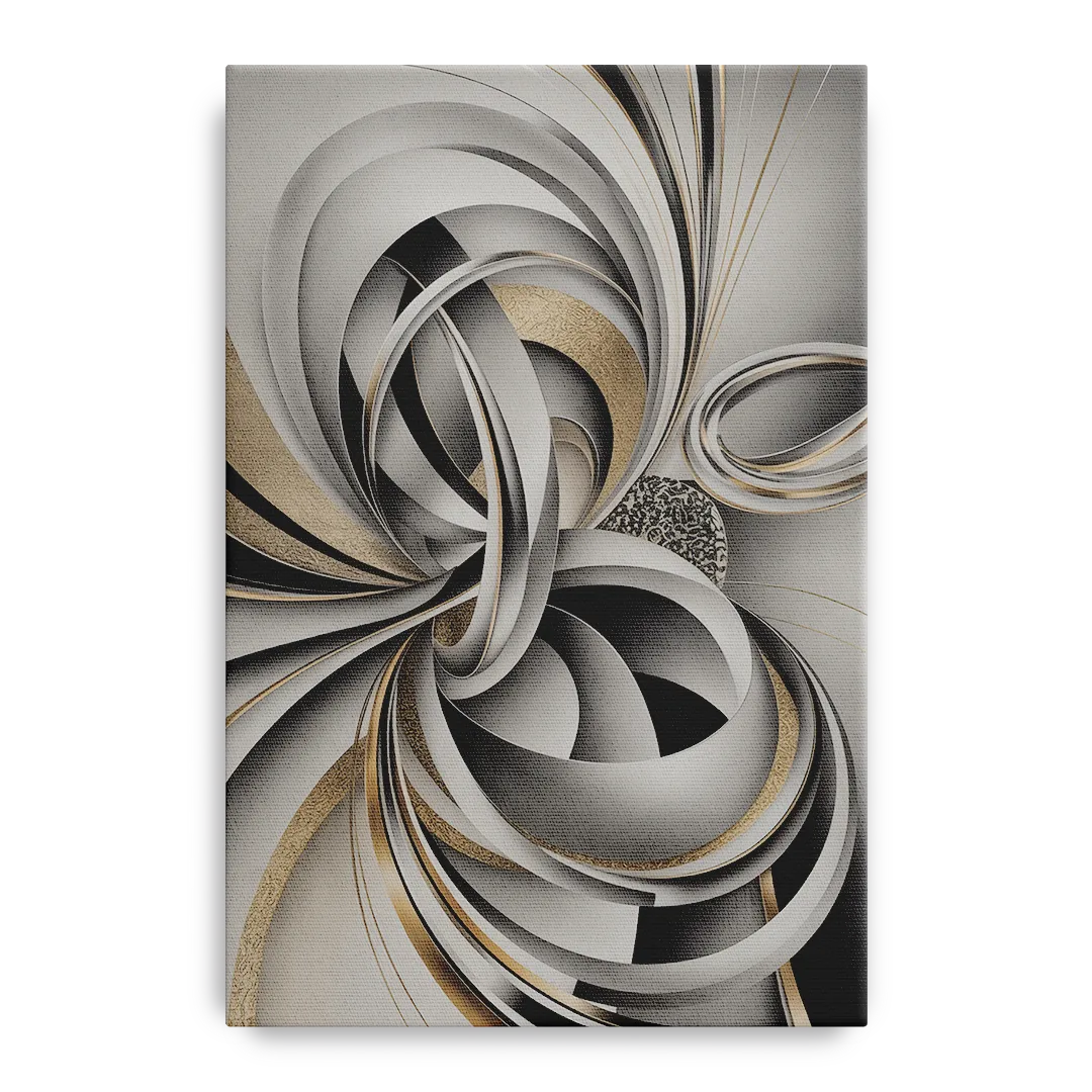 Opulent Geometric Flow Grey and Silver Abstract - Canvas Wall Art