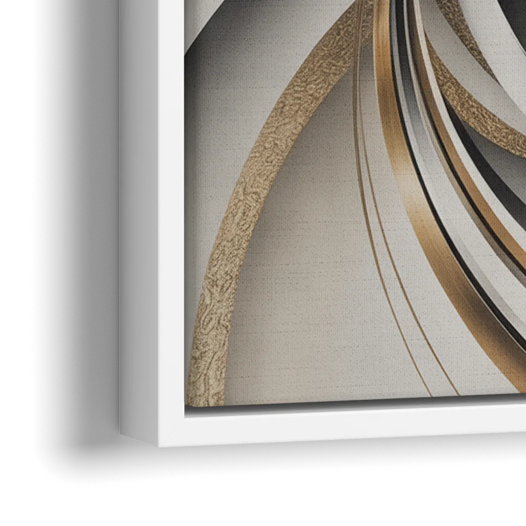 Opulent Geometric Flow Grey and Silver Abstract - Close-Up White Frame Canvas