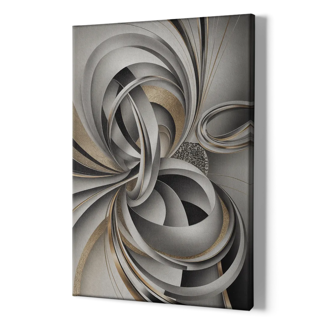 Opulent Geometric Flow Grey and Silver Abstract - Canvas Print Art Sides