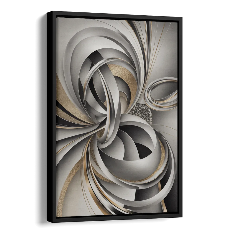 Opulent Geometric Flow Grey and Silver Abstract Side - Black Canvas Wall Art