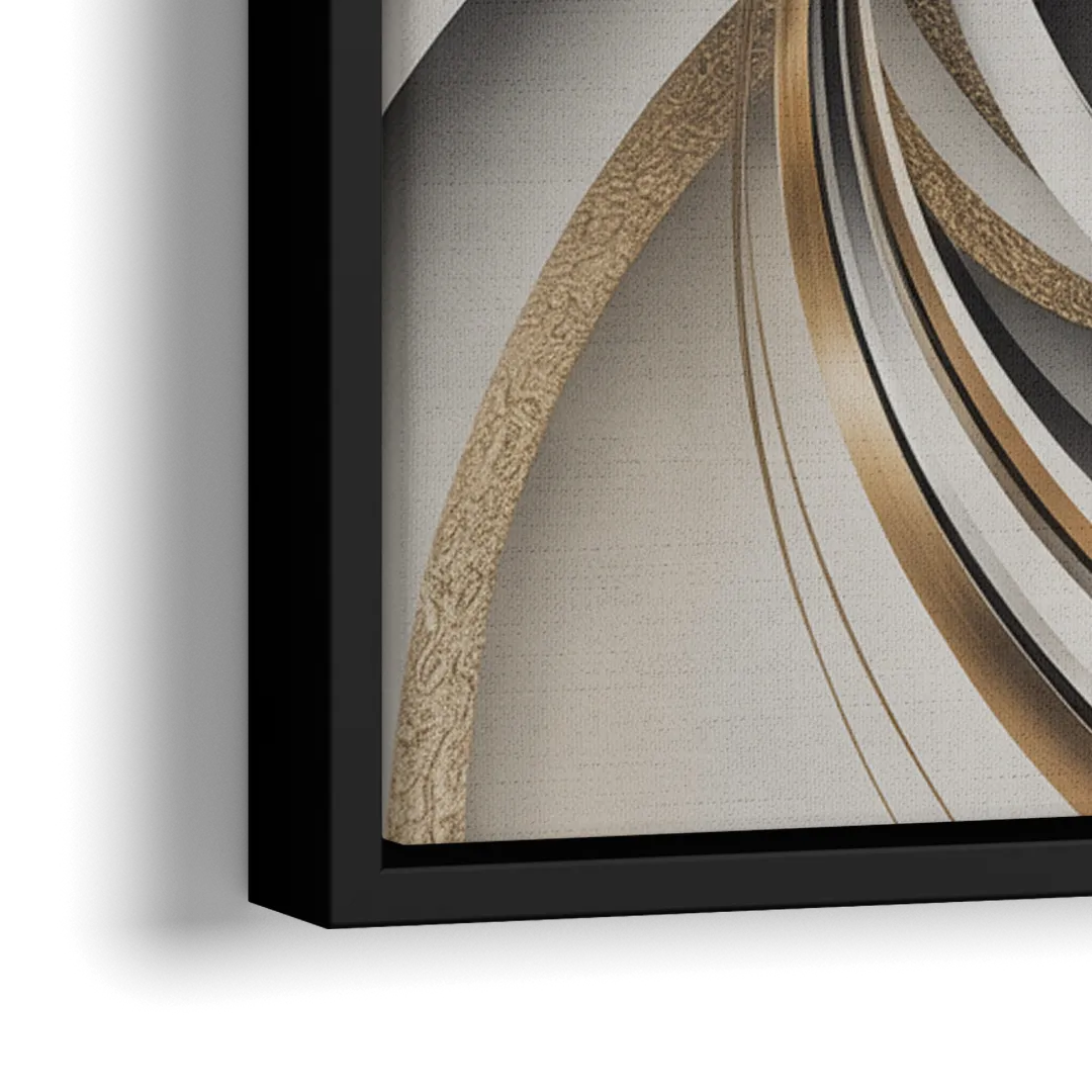 Opulent Geometric Flow Grey and Silver Abstract - Close-Up Black Frame Canvas