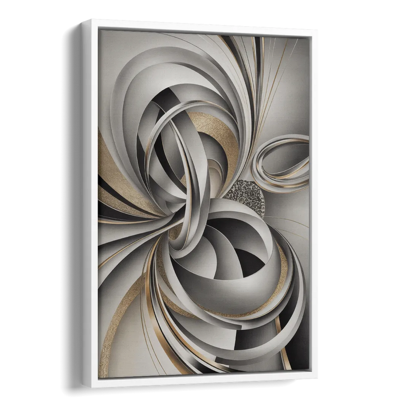 Opulent Geometric Flow Grey and Silver Abstract Side - White Canvas Wall Art