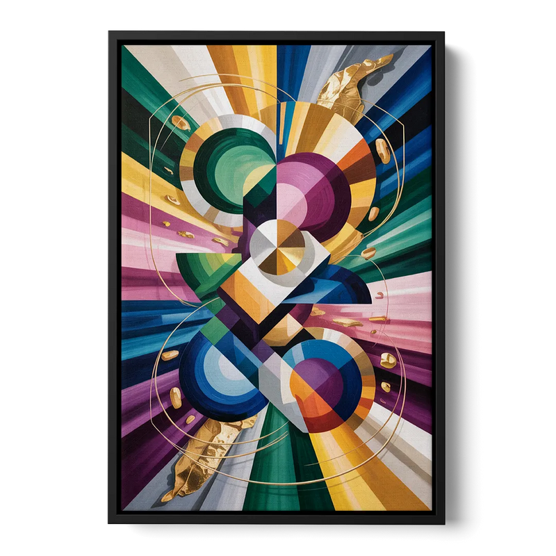 Opulent Geometric Symphony Colorful Abstract Front - Black Canvas Wall Art