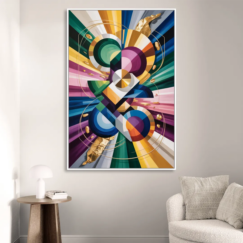 Opulent Geometric Symphony Colorful Abstract Living Room - White Canvas Wall Art
