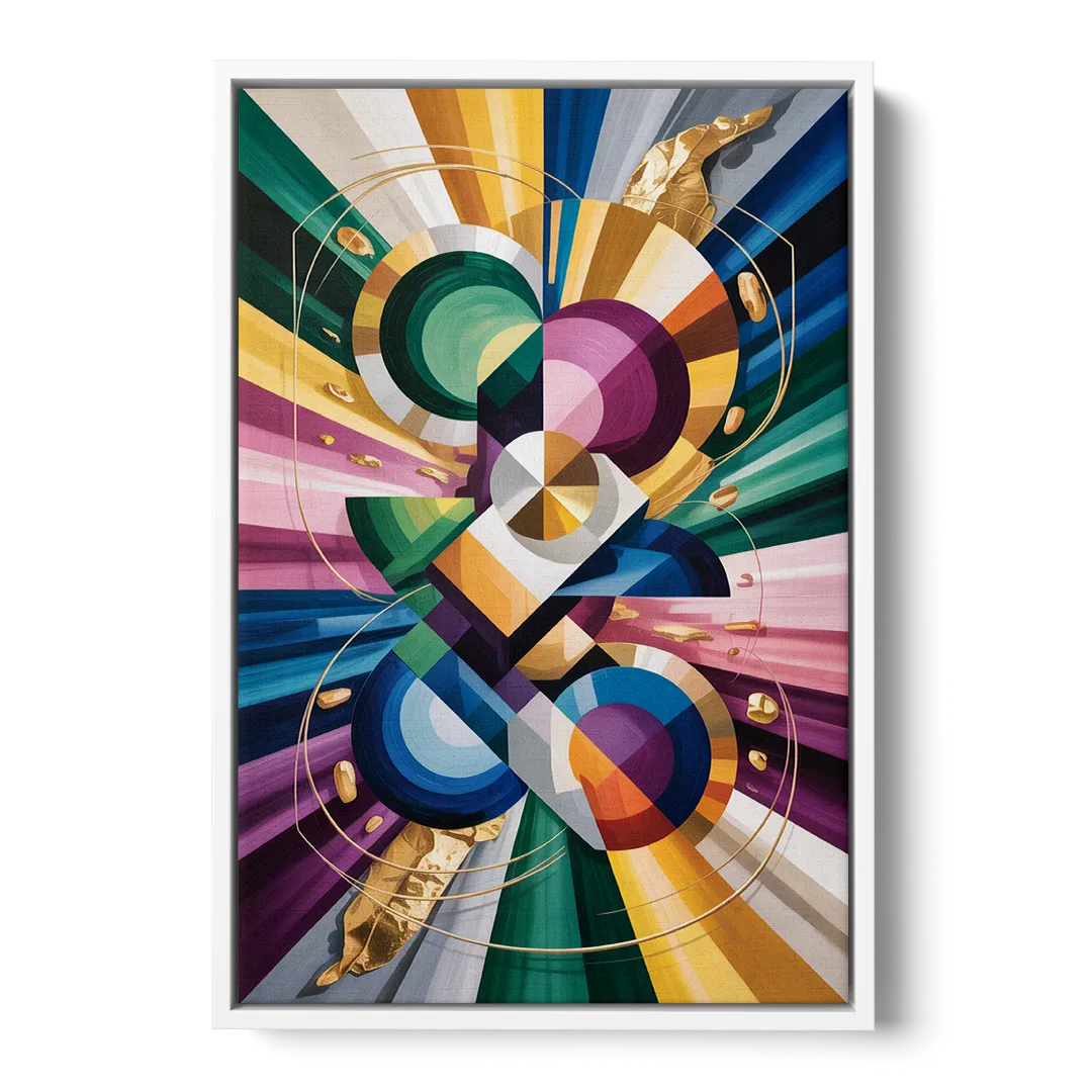 Opulent Geometric Symphony Colorful Abstract - White Frame Canvas