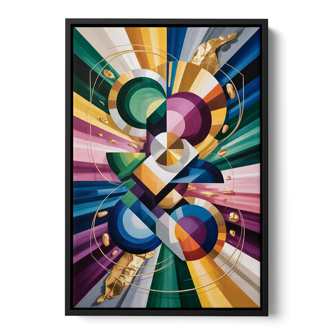 Opulent Geometric Symphony Colorful Abstract - Black Frame Canvas