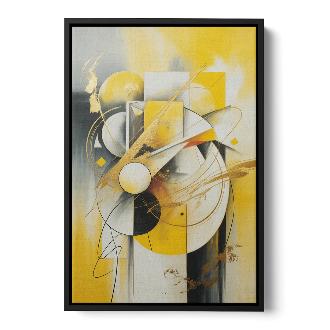 Opulent Geometric Yellow Abstract - Black Frame Canvas