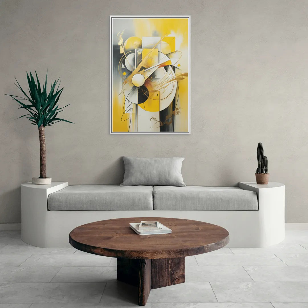 Opulent Geometric Yellow Abstract - Living Room White Frame Canvas