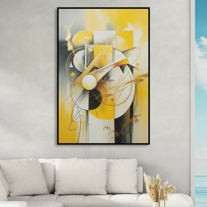 Opulent Geometric Yellow Abstract Living Room - Black Canvas Wall Art