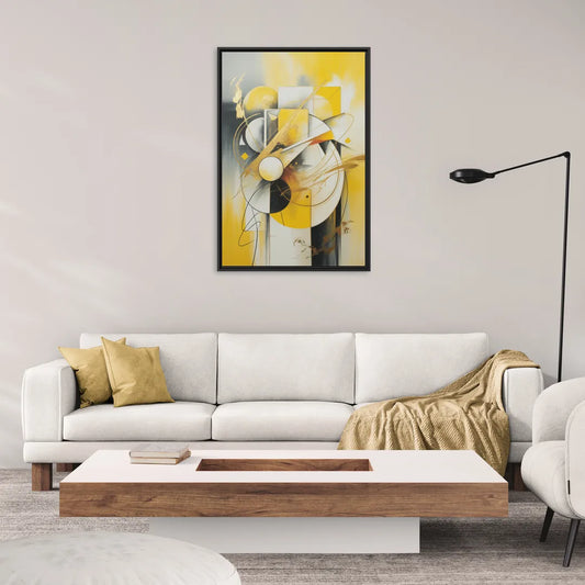 Opulent Geometric Yellow Abstract - Living Room Black Frame Canvas