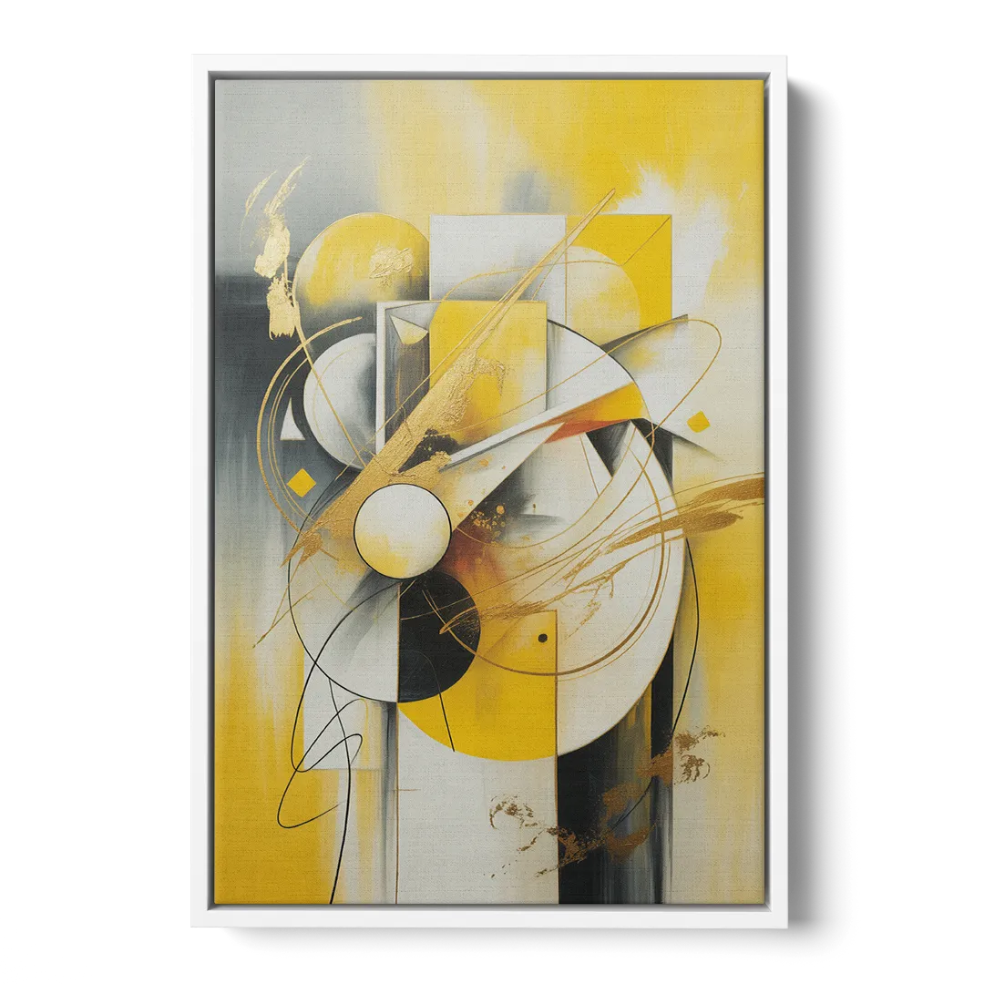 Opulent Geometric Yellow Abstract - White Frame Canvas