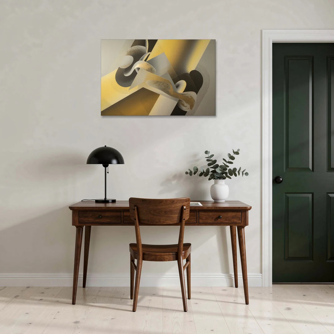 Opulent Geometrics Yellow and Grey Abstract - Canvas Wall Art - Office - 36x24