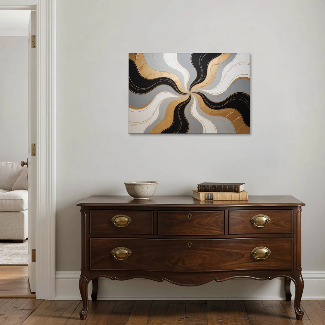 Opulent Geometry Black White and Gold Abstract - Canvas Wall Art - Coffee Table - 36x24