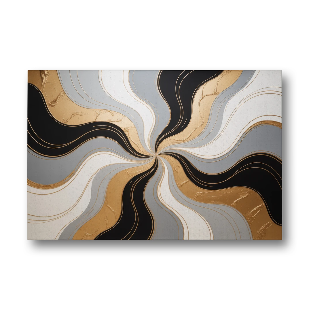 Opulent Geometry Black White and Gold Abstract - Canvas Wall Art - Front