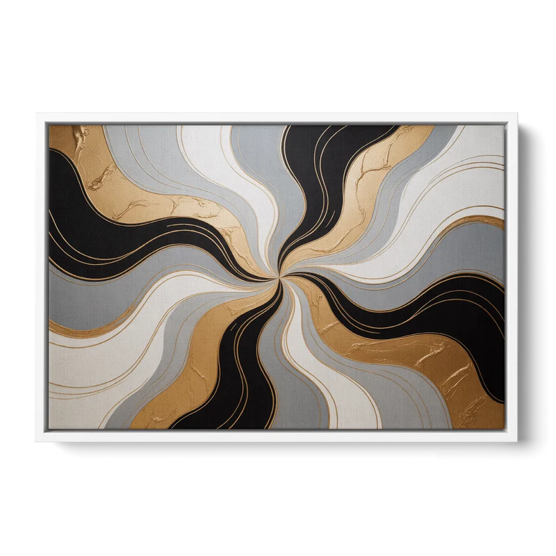 Opulent Geometry Black White and Gold Abstract Front - White Canvas Wall Art