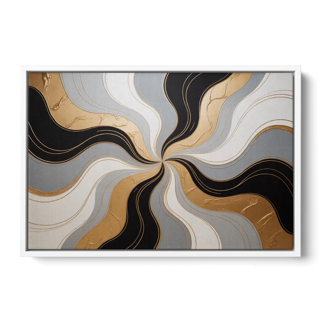 Opulent Geometry Black White and Gold Abstract - White Frame Canvas
