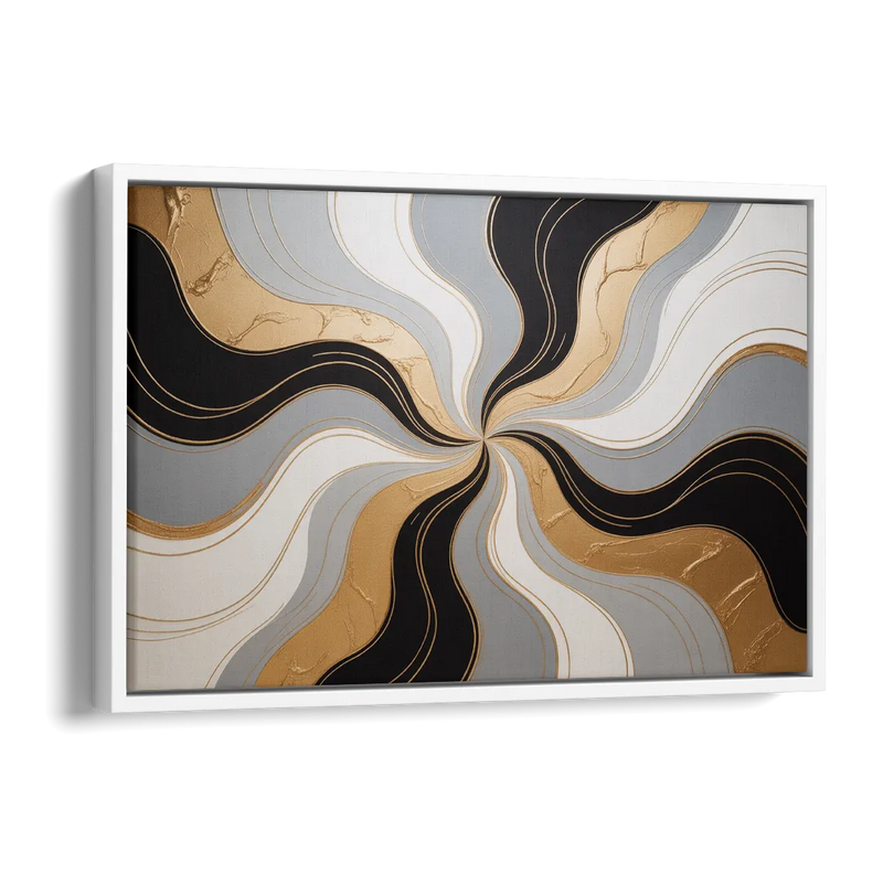 Opulent Geometry Black White and Gold Abstract Side - White Canvas Wall Art