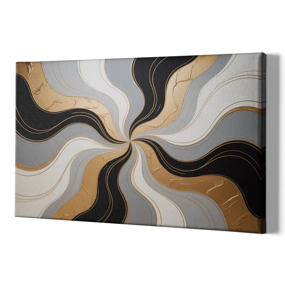 Opulent Geometry Black White and Gold Abstract - Canvas Print Art Sides