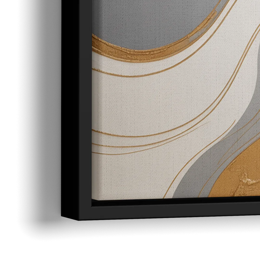 Opulent Geometry Black White and Gold Abstract - Close-Up Black Frame Canvas