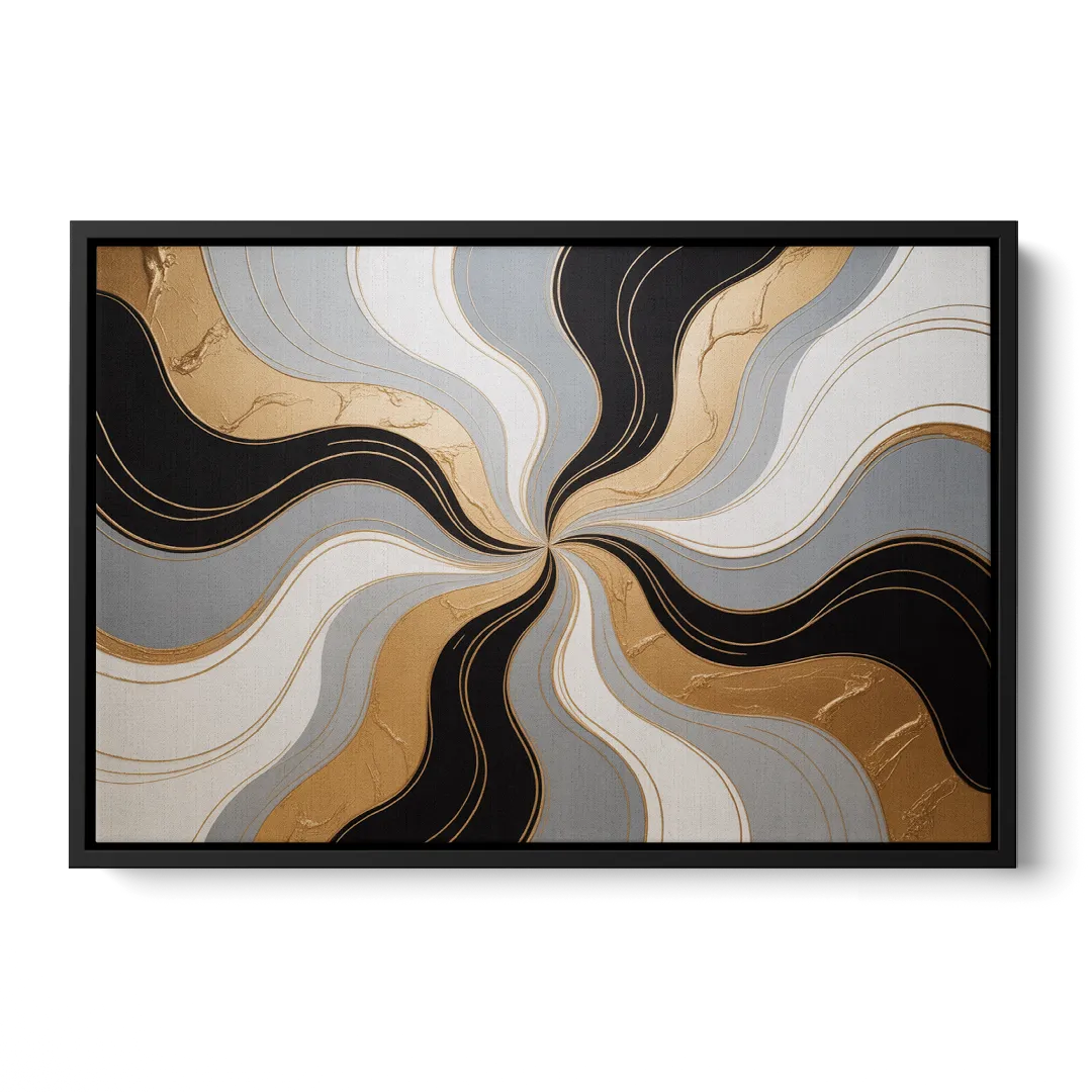 Opulent Geometry Black White and Gold Abstract - Black Frame Canvas