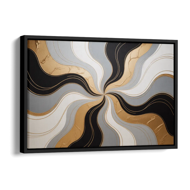 Opulent Geometry Black White and Gold Abstract Side - Black Canvas Wall Art