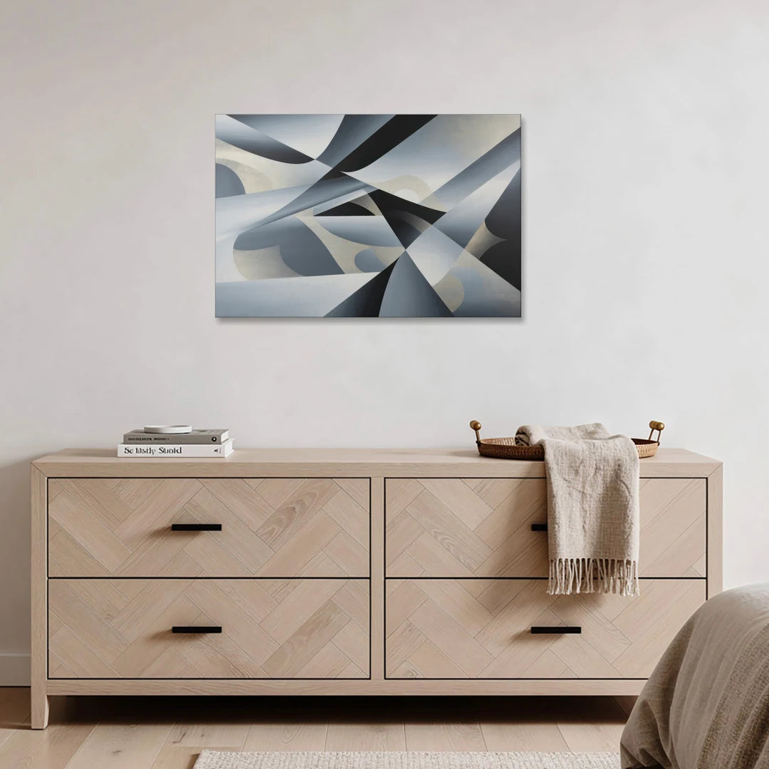 Opulent Geometry Grey and Silver Abstract - Canvas Wall Art - Coffee Table - 36x24