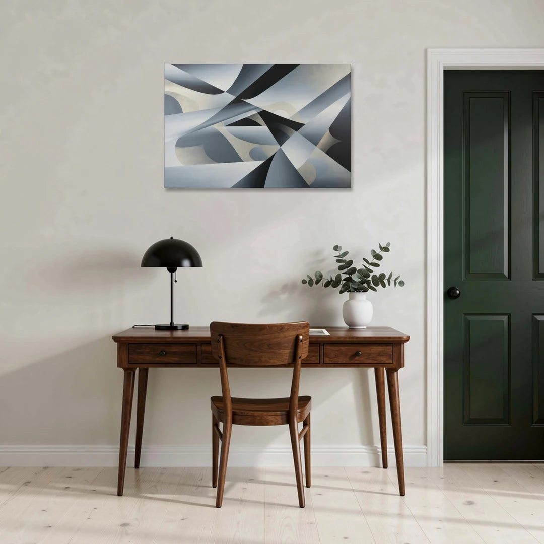 Opulent Geometry Grey and Silver Abstract - Canvas Wall Art - Office - 36x24