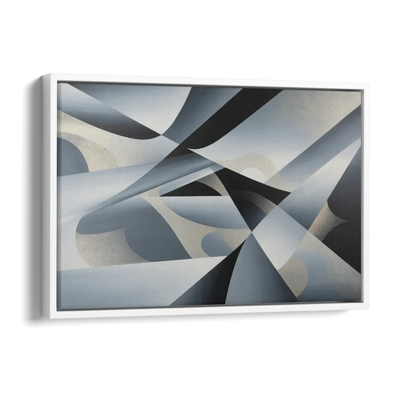 Opulent Geometry Grey and Silver Abstract Side - White Canvas Wall Art