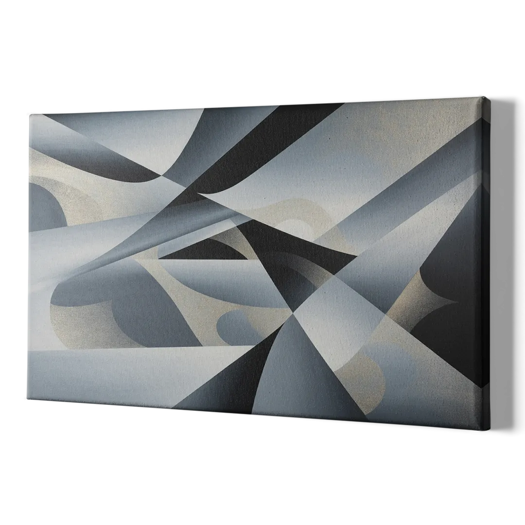 Opulent Geometry Grey and Silver Abstract - Canvas Print Art Sides