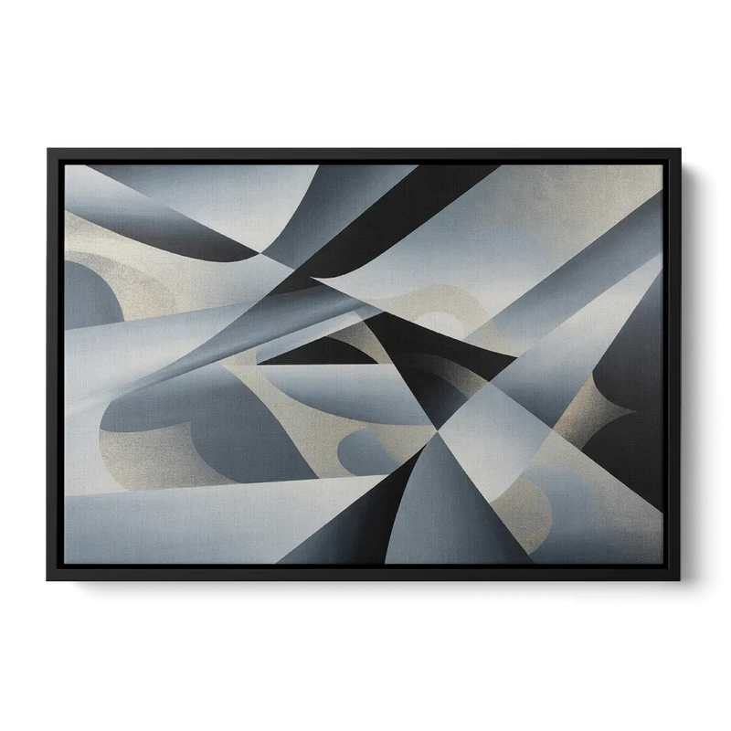 Opulent Geometry Grey and Silver Abstract Front - Black Canvas Wall Art