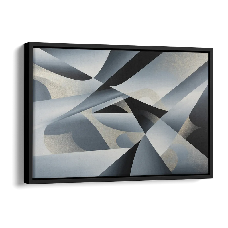 Opulent Geometry Grey and Silver Abstract Side - Black Canvas Wall Art
